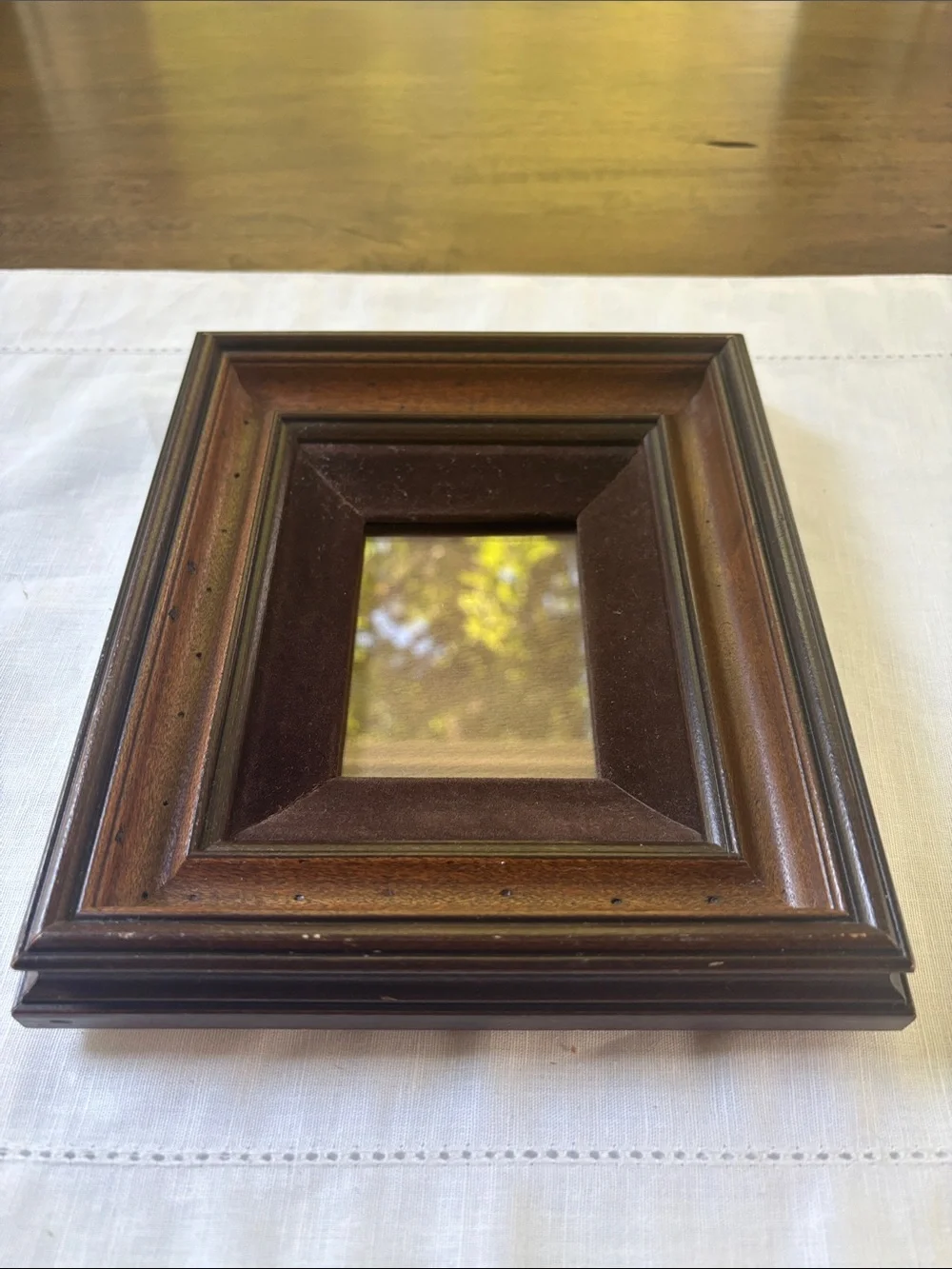 Vintage-Style Wood Picture Frame in Dark Brown Velvet Bordered